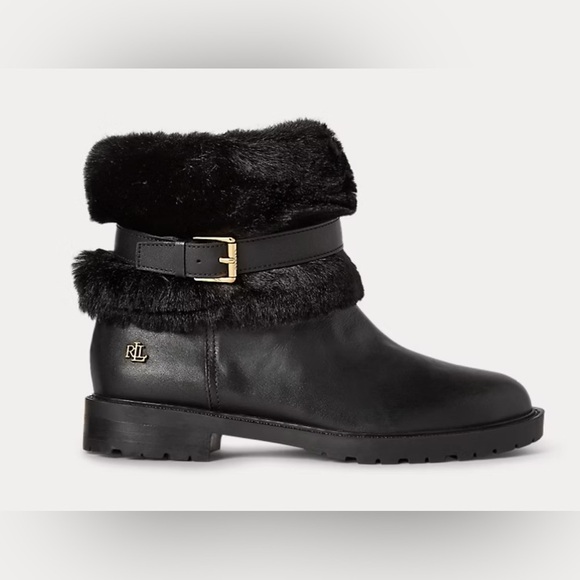 Ralph Lauren Women's Evanston Black Fur-Lined Ankle Boots - Picture 2 of 7